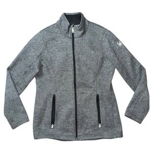 Spyder Jacket Womens‎ Large Grey Full Zip Pockets Knit Ski Core Thermal Pattern